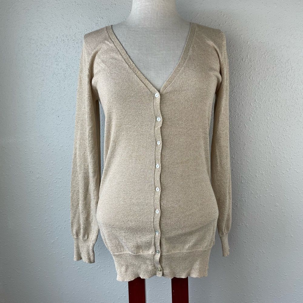 NWT Derek Heart Gold Metallic Button Down Cardigan Top Size M